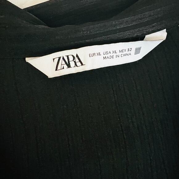 Zara Striped Button Front Ling Sleeve Shirt Dress Size XL Black - Picture 5 of 9